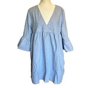 Sunday Best Heavy Cotton Blue Dress size L Womens Chambray Babydoll